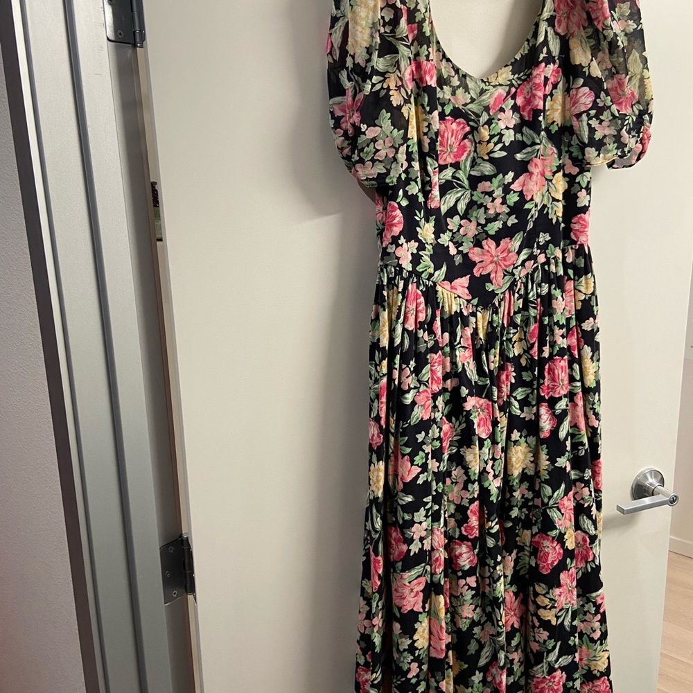 Laura Ashley Pink Red Maxi Sundress with Puff Sleeves for Weddings